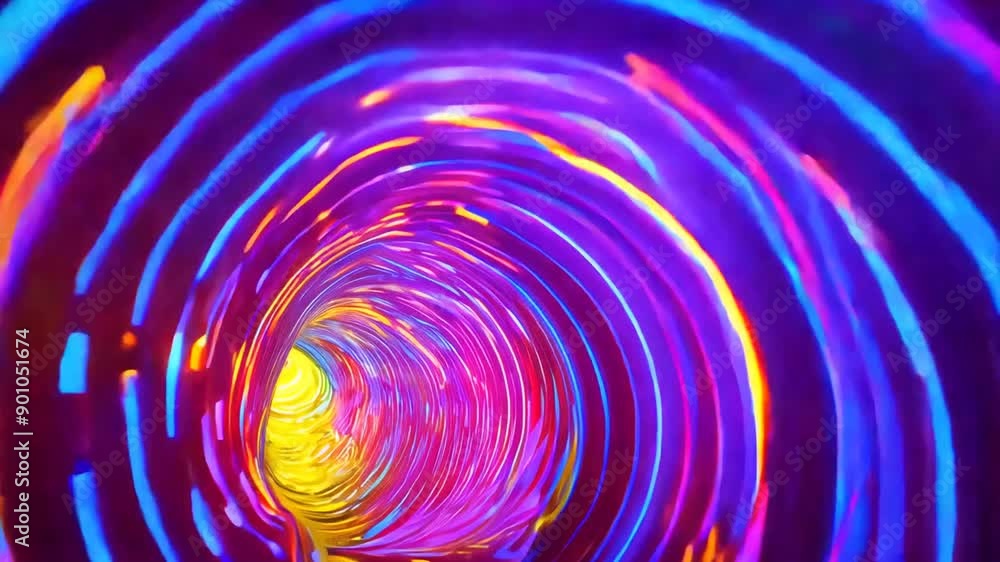 Poster high energy colorful light warp tunnel in abstract art with vibrant patterns and movement generative
