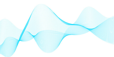 Vector abstract blue shiny moving flowing wave lines on transparent background. Design element for technology. Banner, music or modern concept