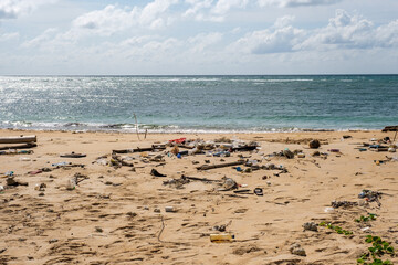Pollution: garbages, plastic, and wastes on the beach