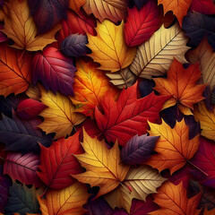 Fototapeta premium A carpet of multicolored Autumn leaves lying on the floor fall theme art