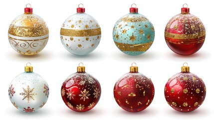 Red Christmas Ball with Snow Effect on White Background - Xmas Glass Ball Holiday Decoration Template Vector Illustration