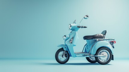 Fototapeta premium Photo of a modern electric tricycle, light blue, simple background.