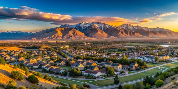 Lehi Utah and Silicon Slopes at sunset  panorama AI-Created Content