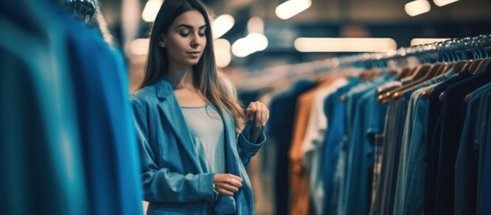 Obraz premium Woman Shopping for Clothes in a Clothing Store