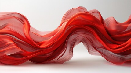 Vibrant Red Wavy Ribbon on White Background - Isolated Object for Design and Decor