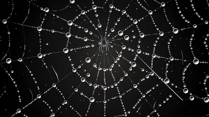 Obraz premium A spider web covered in dewdrops in the morning.