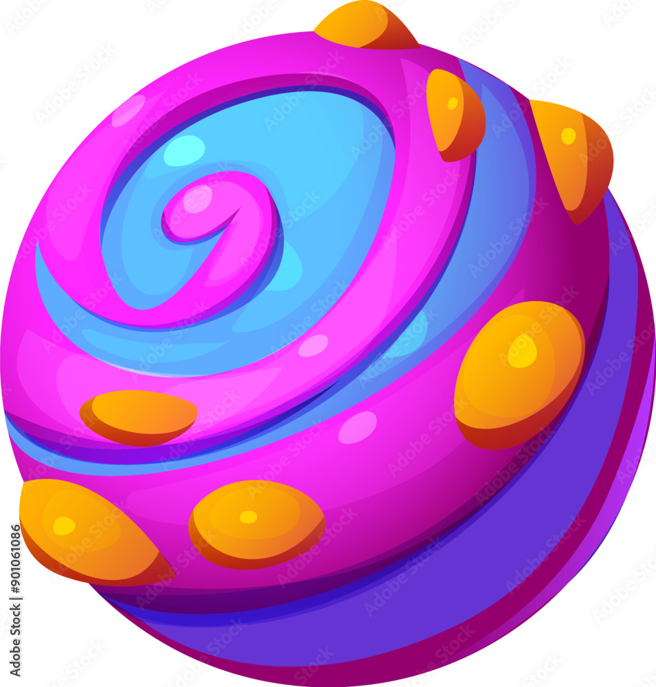 Poster cartoon fantasy galaxy alien space planet with a blue or pink surface and orange bumps. vector celes