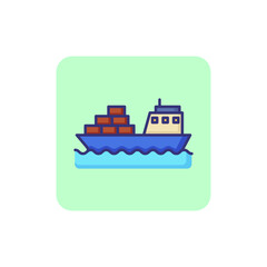 Cargo ship line icon. Freighter with parcels, boxes, goods. Delivery concept. Can be used for topics like shipment, international, logistics, export