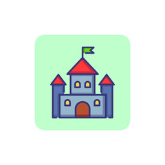 Castle with flag line icon. Tower, fortress, travel. Architecture concept. Vector illustration can be used for topics like heritage, history, tourism