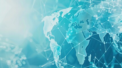 A Light Blue Background Featuring a Digital World Map and Global Network Connections: Representing International Business and Connectivity with Generative AI