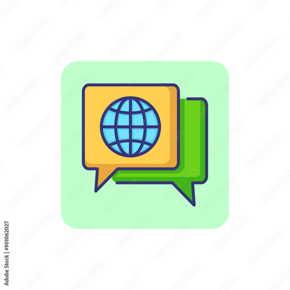 Poster global dialog line icon. speech bubbles with globe inside. translation concept. can be used for topi