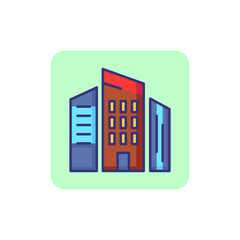 Modern buildings line icon. Office, urban, tower. Cityscape concept. Vector illustration can be used for topics like financial district, skyscraper, corporation