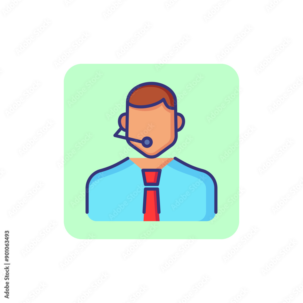 Poster phone support operator line icon. character in tie with headset. occupation concept. can be used for