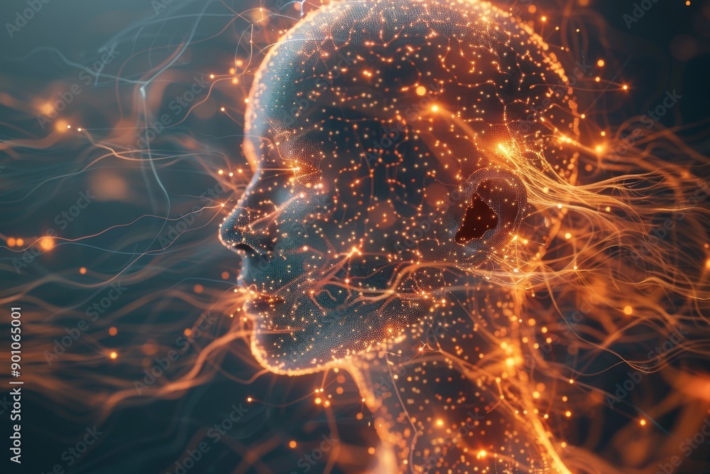 Poster profile of a human with glowing neural network representing advanced ai and connectivity