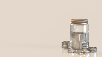 The Jar coins for earn or saving concept 3d rendering.