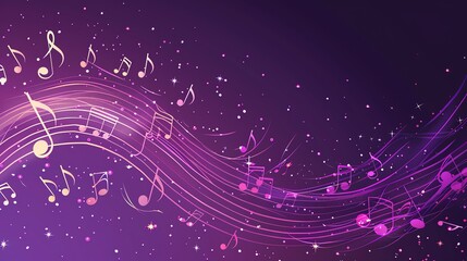 A musical background with notes on a purple sky.