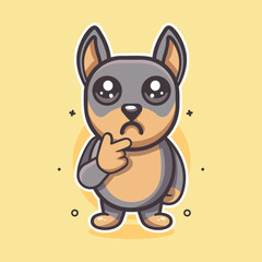 serious doberman dog animal character mascot with thinking expression isolated cartoon