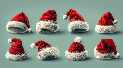 Isolated Set of Red Santa Claus Hats for Festive Holiday Celebrations