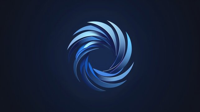 An abstract swirling blue circle on a dark blue background.