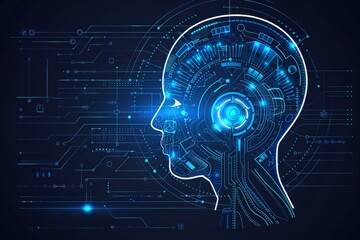 Digital Head with Glowing Neural Network Representing Advanced AI Technology