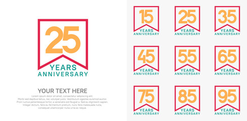 anniversary logotype set. red, orange and blue color can be use for celebration