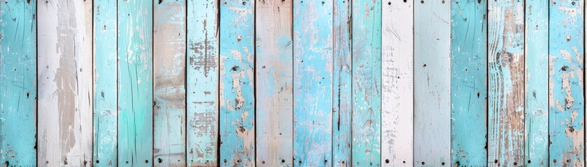 Weathered turquoise and white wood planks background texture.