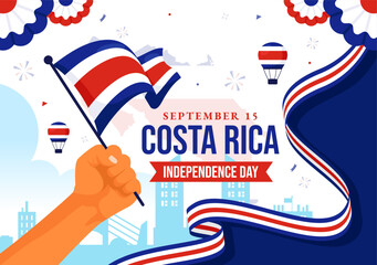 Happy Independence Day of Costa Rica Vector Illustration for September 15 featuring a Waving Flag and Confetti on a Flat Style Cartoon Background