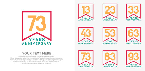 anniversary logotype set. red, orange and blue color can be use for celebration