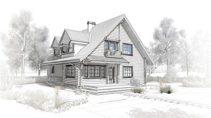 Architectural Design of a Modern House with a Wooden Facade