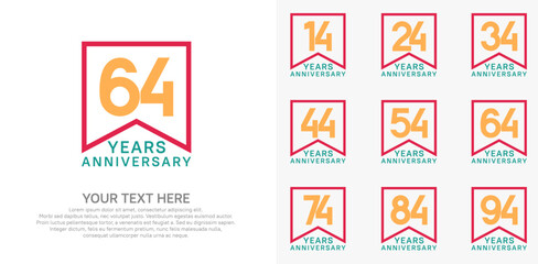 anniversary logotype set. red, orange and blue color can be use for celebration