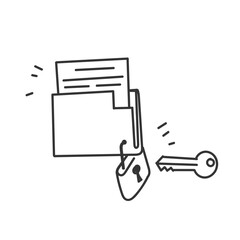 hand drawn doodle folder document locke with padlock and key to open it