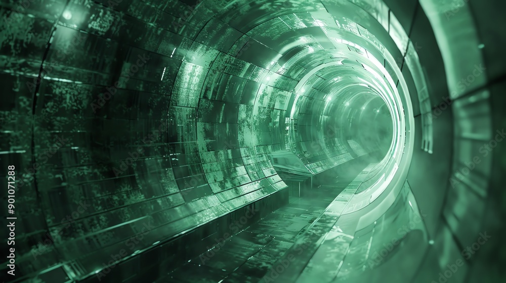 Aufkleber abstract tunnel background with green influence and futuristic digital tunnel graphics