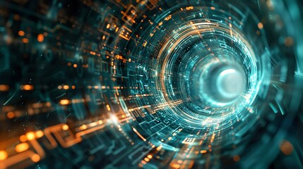 Obraz premium Abstract tunnel background depicting transformation through algorithms and networked systems