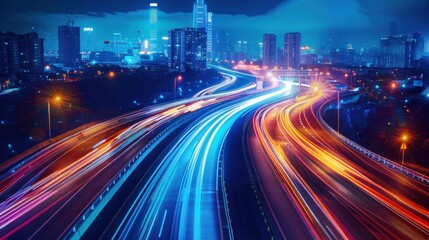 Night Cityscape with Traffic Trails