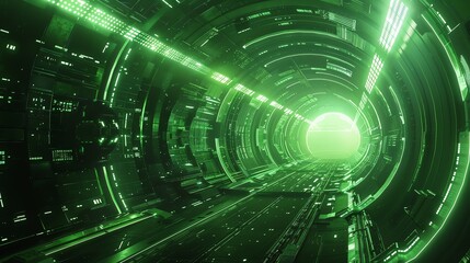Abstract tunnel background featuring green influence, technological evolution, and innovation