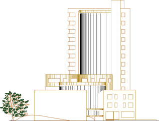 Vector sketch illustration silhouette drawing architectural engineering design modern shopping center mall building