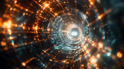 Obraz premium Abstract tunnel background illustrating the reality of transformation through networks and algorithm integration