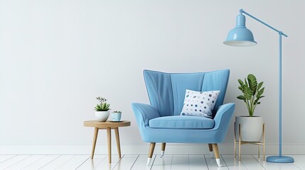 Modern and Cozy Interior Scene with Blue Armchair and Floor Lamp for Home Decor Inspirations