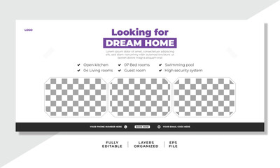 Real Estate Facebook cover, trendy abstract web banner template design, Modern social media post and timeline cover design