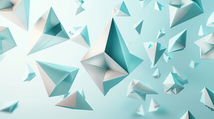 Abstract geometric shapes in white and blue on a light blue background.