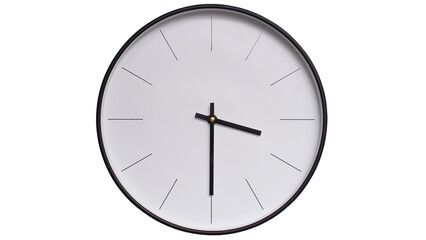 Minimalist White face and Black frame Wall Clock on White background - Perfect for Time Management and Scheduling Concepts - 15.30, 3.30