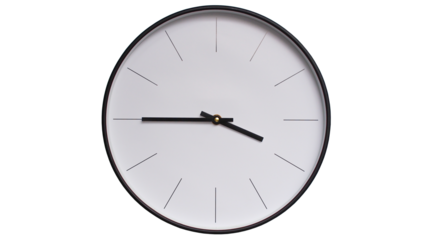Minimalist White face and Black frame Wall Clock on White background - Perfect for Time Management and Scheduling Concepts - 15.45, 3.45