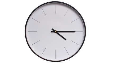 Minimalist White face and Black frame Wall Clock on White background - Perfect for Time Management and Scheduling Concepts - 16.15, 4.15