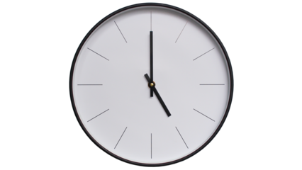 Minimalist White face and Black frame Wall Clock on White background - Perfect for Time Management and Scheduling Concepts - 5.00, 17.00