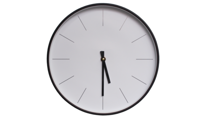 Minimalist White face and Black frame Wall Clock on White background - Perfect for Time Management and Scheduling Concepts - 17.30, 5.30