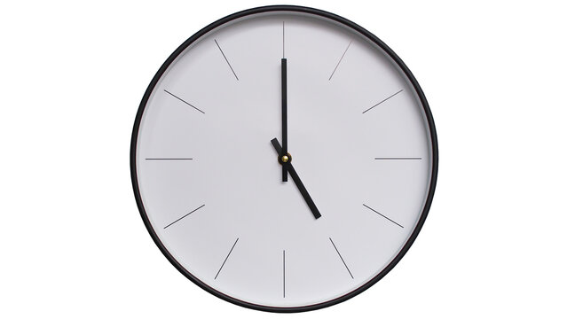 Minimalist White face and Black frame Wall Clock on White background - Perfect for Time Management and Scheduling Concepts - 5.00, 17.00