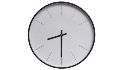 Minimalist White face and Black frame Wall Clock on White background - Perfect for Time Management and Scheduling Concepts - 20.30, 8.30