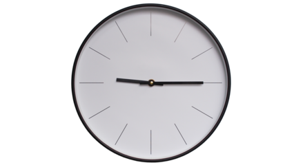 Minimalist White face and Black frame Wall Clock on White background - Perfect for Time Management and Scheduling Concepts - 9.15, 21.15