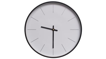 Minimalist White face and Black frame Wall Clock on White background - Perfect for Time Management and Scheduling Concepts - 9.30, 21.30