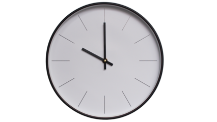 Minimalist White face and Black frame Wall Clock on White background - Perfect for Time Management and Scheduling Concepts - 10.00, 22.00